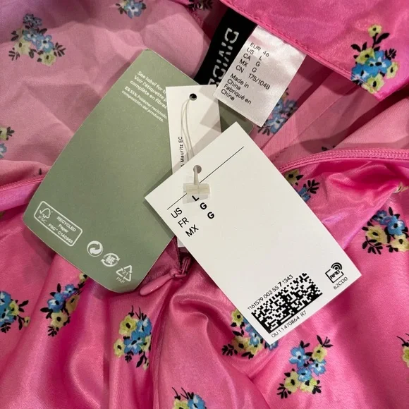 NWT H&M Pink Floral Satin Open Back Cowl Neck Maxi Dress Fairy Boho Women’s Sz L - Picture 6 of 7